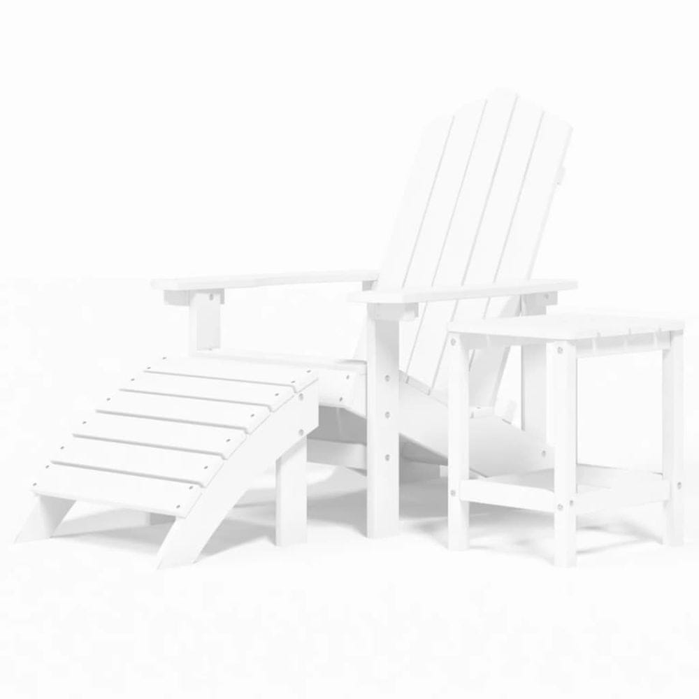 Vidaxl Záhradná stolička Adirondack s podnožkou a stolíkom HDPE biela